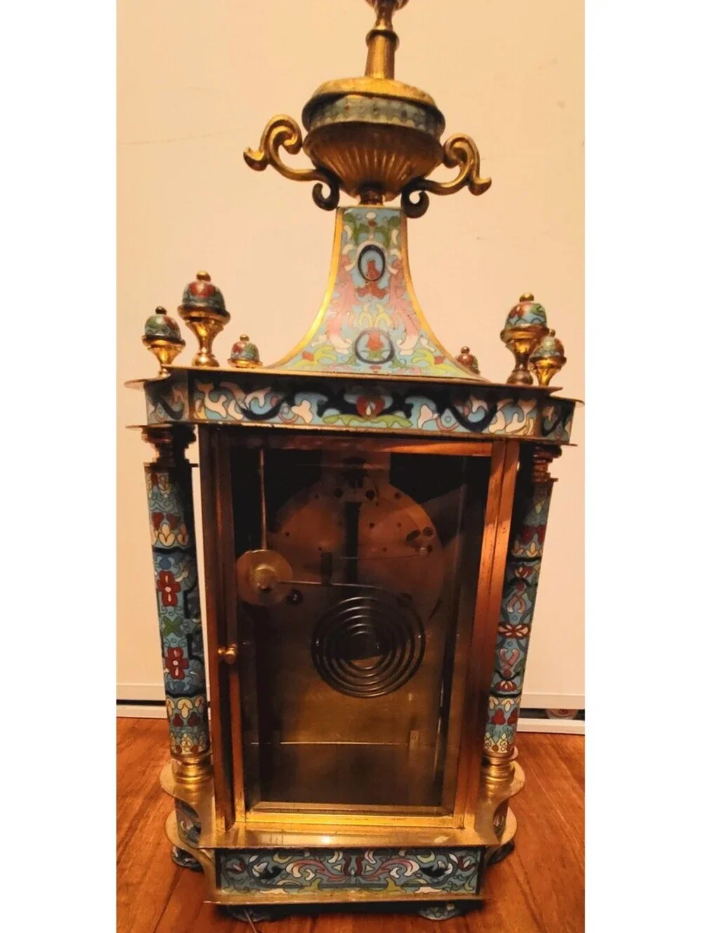 Chinese cloisonne Antique Decorative Brass and Enamel Clock with Columns